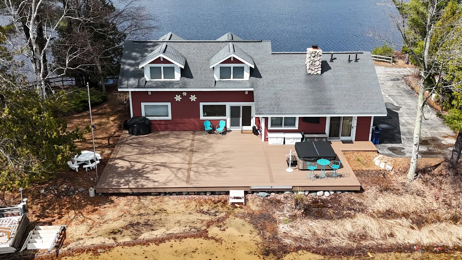 Composite deck on waterfront home in Central Lake Township