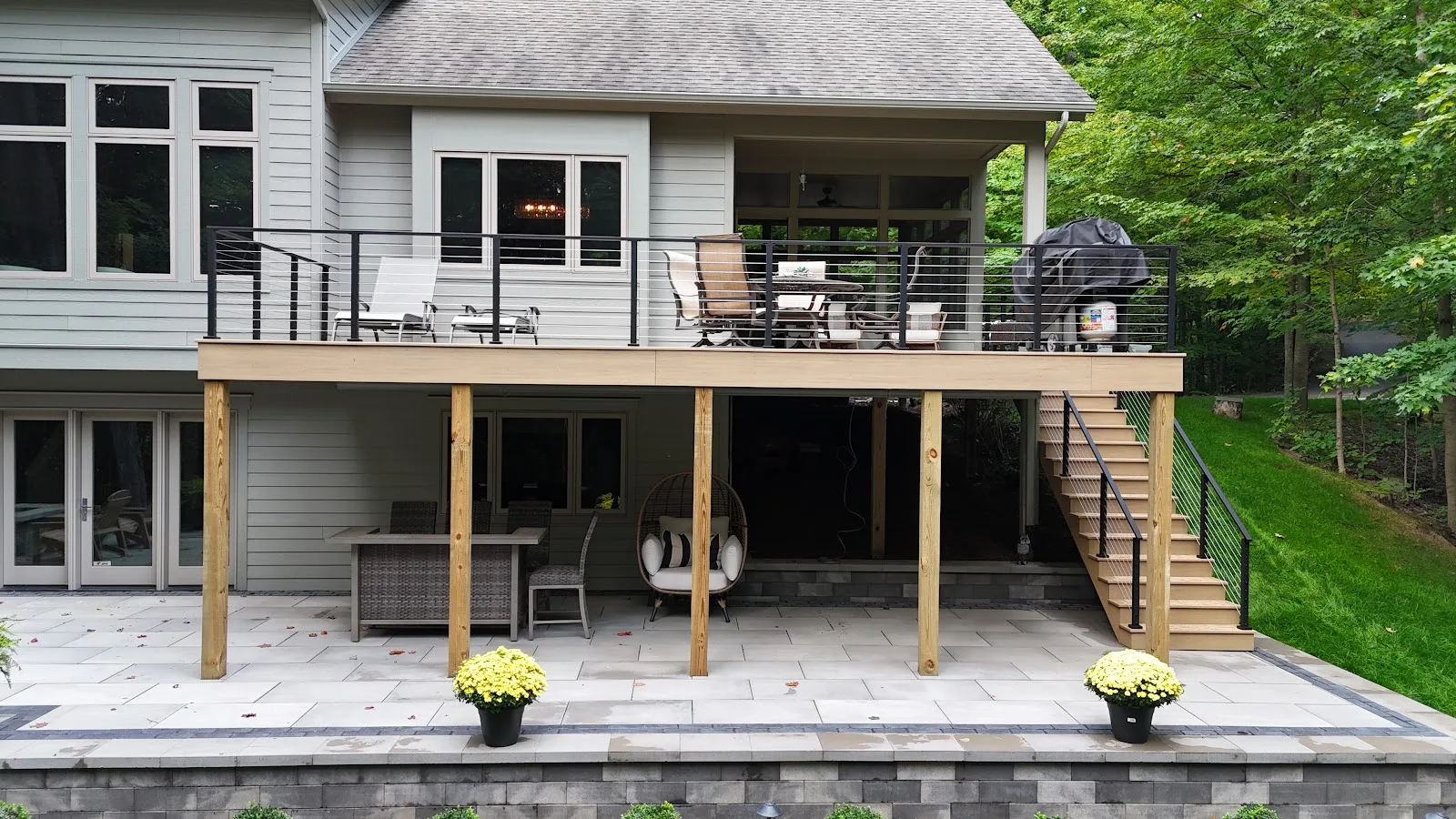 Custom wood deck construction by deck builder in Banks Township MI